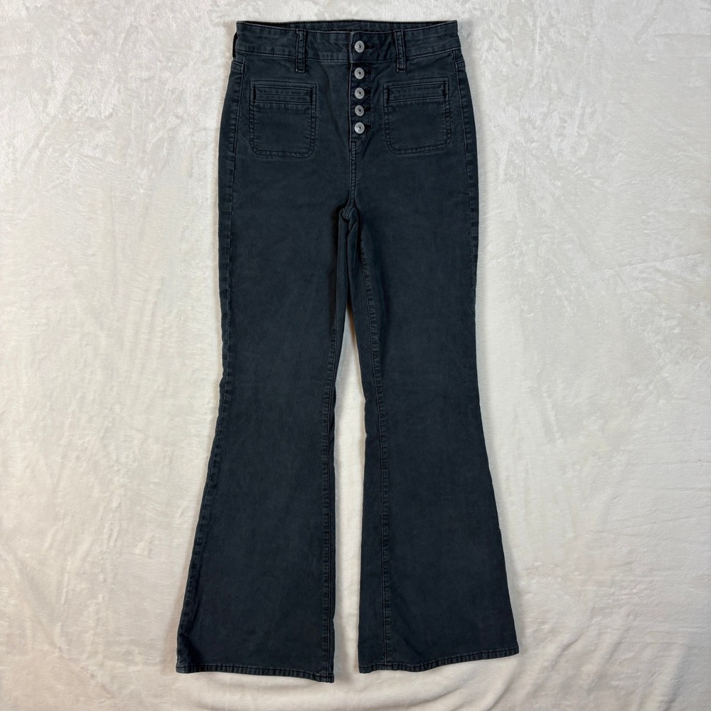 American Eagle Corduroy Flare Women 0 Gray Excellent High Rise Button Fly